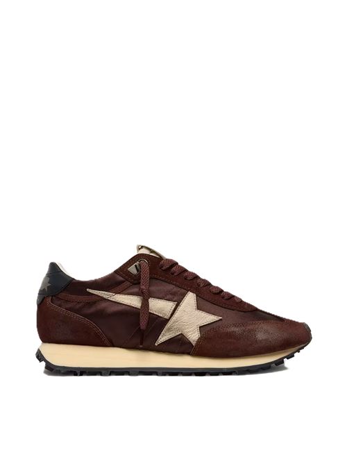 Sneaker Marathon con tomaia in satin color marrone e stella in pelle platino Golden Goose | GMF00683.F007841.55661BROWN/PLATINUM